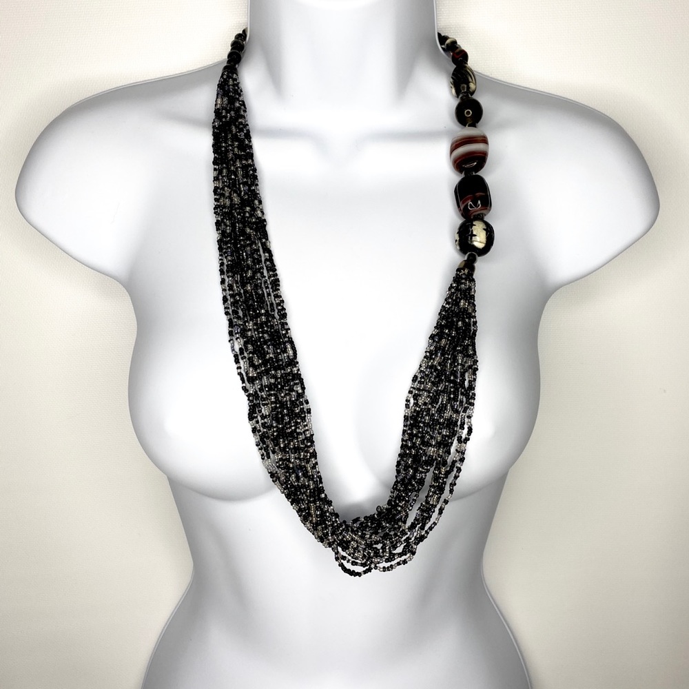 Boho Seed Bead Multi Stranded Statement Necklace - Picture 2 of 8